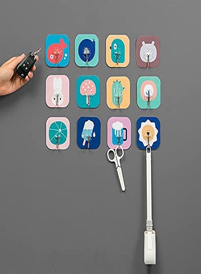 Wishbone Fancy Design Self Adhesive Pack of 12 Traceless Wall Hooks Heavy Duty Hooks for Hanging 10KG (Max) Magic Stickers Hooks Seamless (8.5 X 7.5 CM) - Image 4